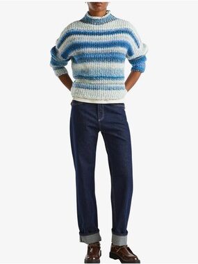 Benetton Blue Striped Women's Knit Sweater - Cozy Casual Pullover